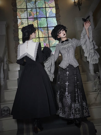 Set Bell Gothic Necklace - Sleeves Hairband Horse-face Lolita + Skirt Apron Shirt Han