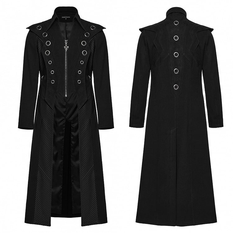 Black Men's Punk Visual Long Jacket