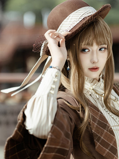 Gear Decorated Brooch Hat Brown Steampunk