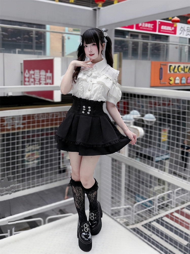 Skirt High Tiered Black Kei Waist Jirai