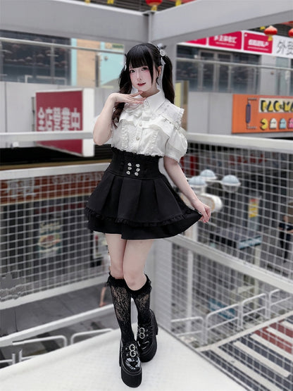 Skirt High Tiered Black Kei Waist Jirai
