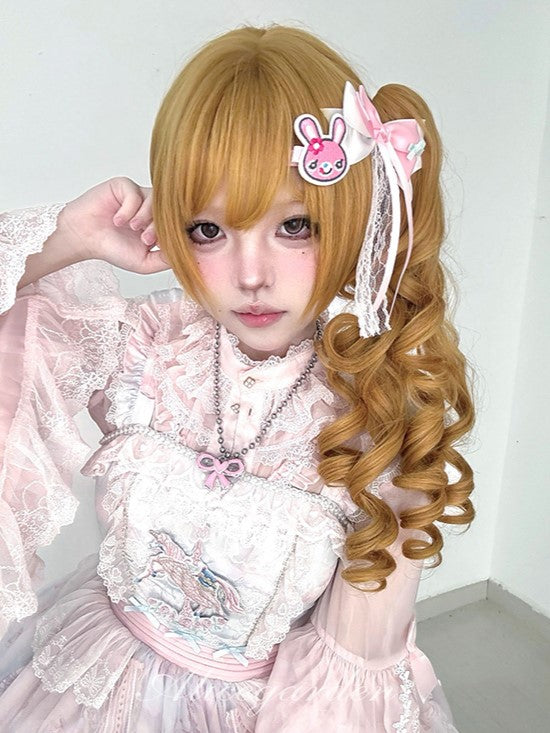 Synthetic Wig Length Ponytail Yellow Double 30CM Claw Clips With