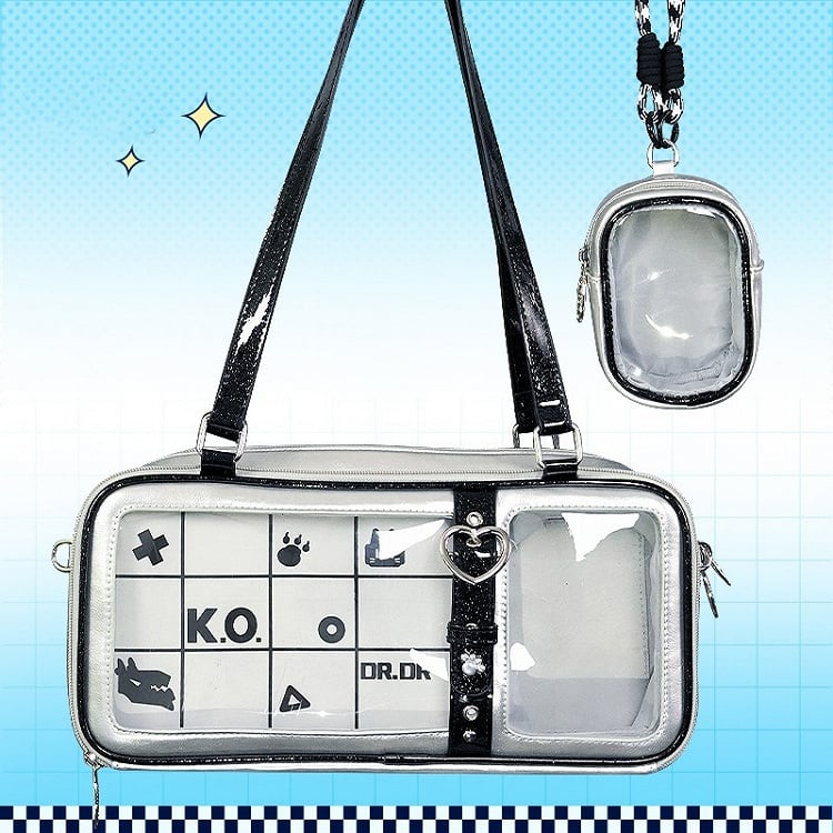 with Ita Checkerboard Luminous PU Heart Accents Buckle Silver Bag Pattern