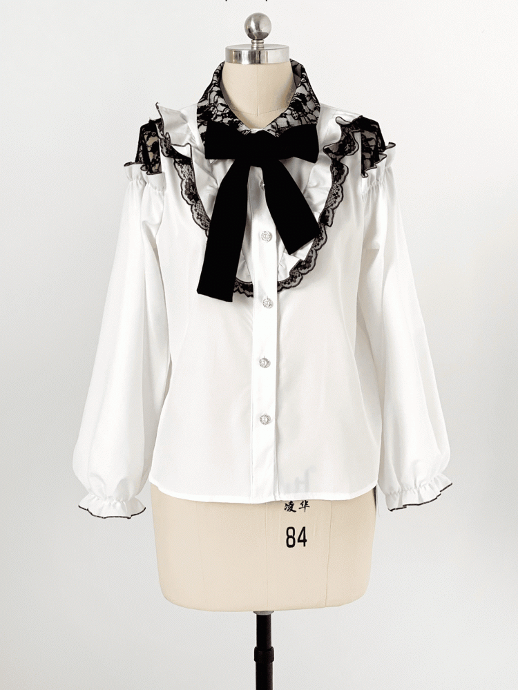 Blouse Bow Kei | Jirai Tie Lace with Shoulder Detachable Cut-Out