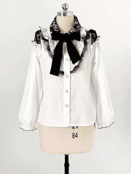 Blouse Bow Kei | Jirai Tie Lace with Shoulder Detachable Cut-Out