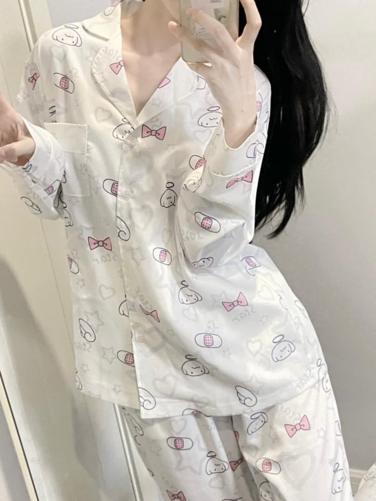 Pyjama-Set mit Engel-Print in Weiß und Rosa