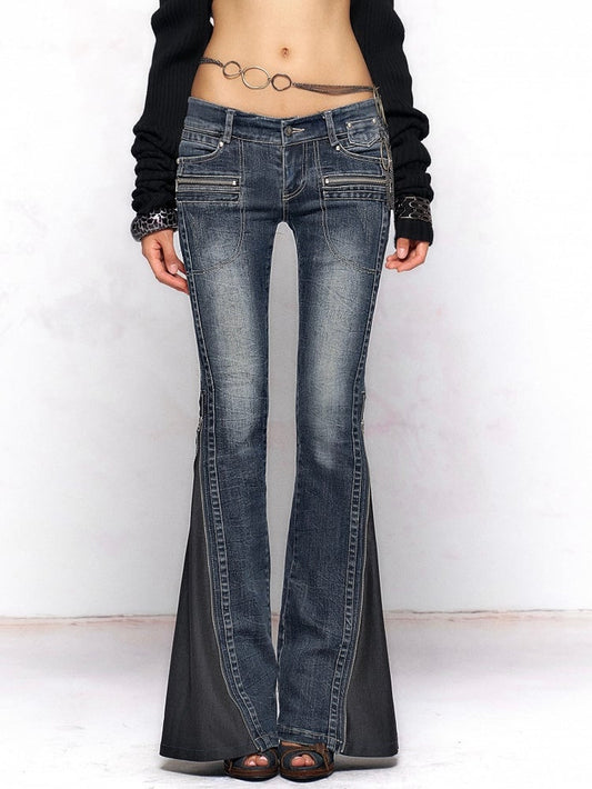 Faded Zip Waist Deep - Two-Way Blue Jeans Cuff Wash with Low Details