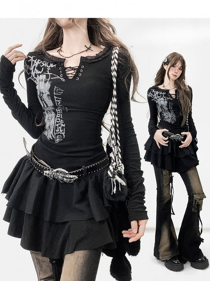 Kleid Schwarz Y2K Print Design