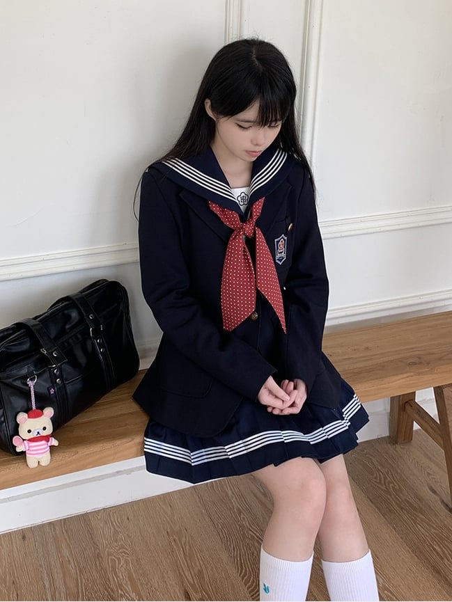 JK制服ブレザー ネイビーブルー ノッチカラー プレッピー
