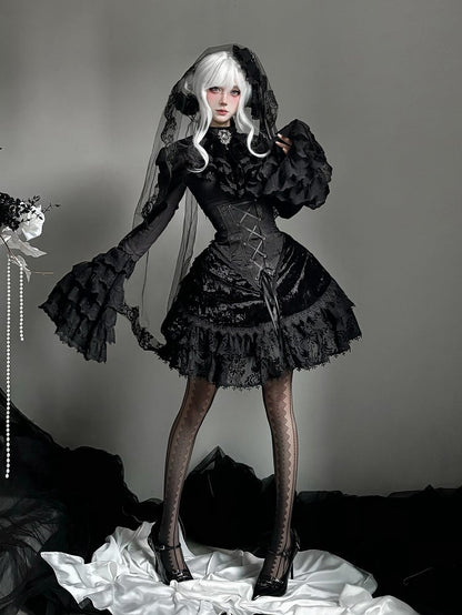 Black Bell Layered Gothic Lolita Sleeves Shirt