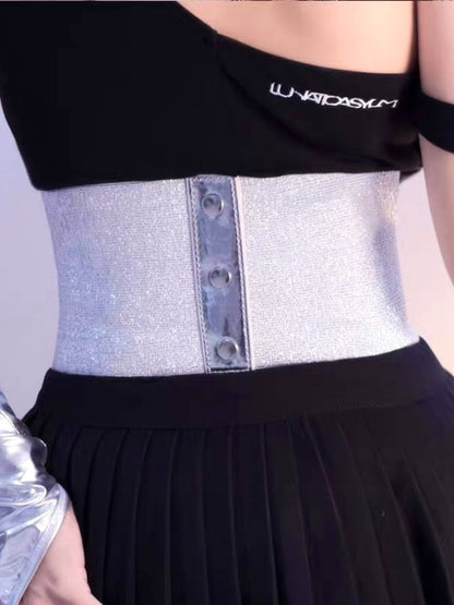 サイバーパンク ロリータ シルバー レースアップ コルセット ベルト