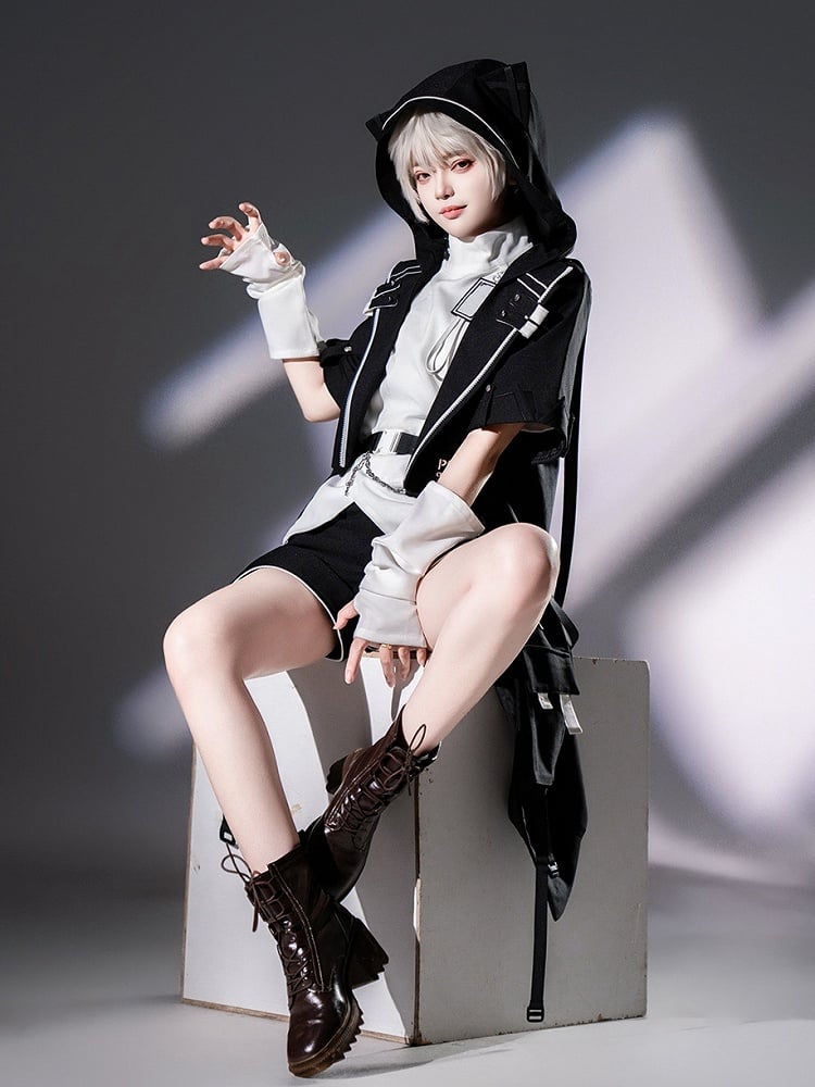 Hooded Cat Black Ears Ouji Coat Techwear Fashion Cyberpunk