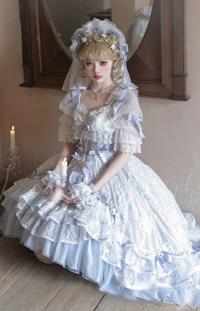 Blue Corset Lolita Waist High-low Dress Layered Hanayome Skirt Hime OP