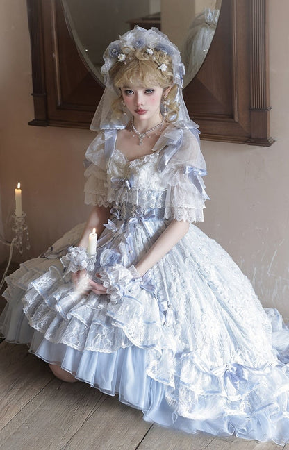 Blue Corset Lolita Waist High-low Dress Layered Hanayome Skirt Hime OP