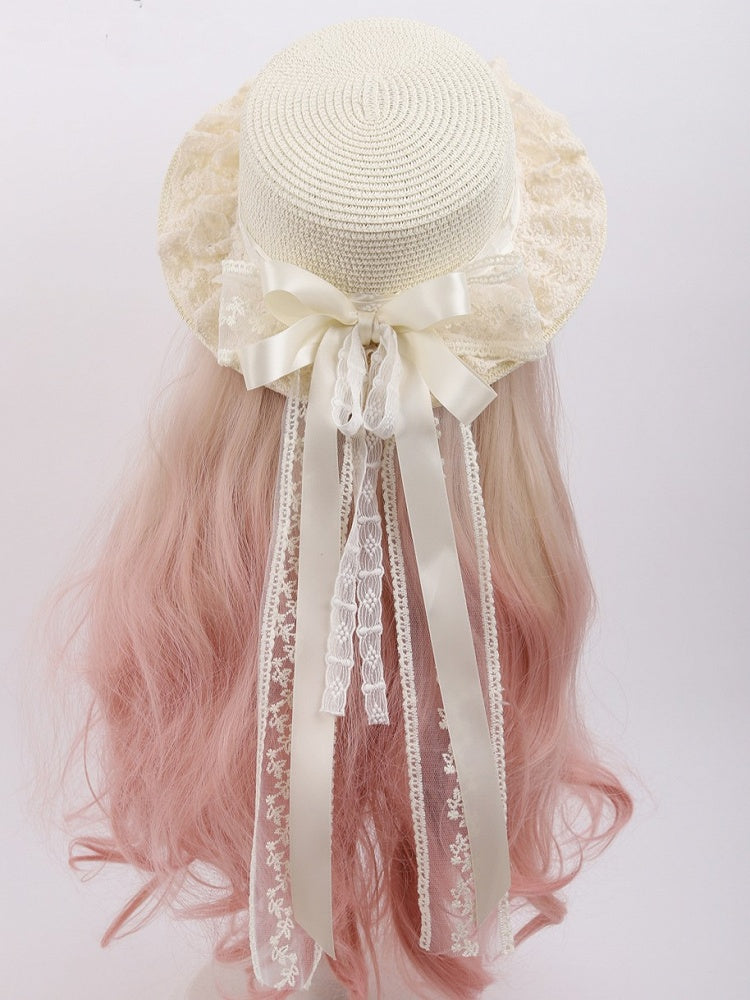 Beige Bowknot Details Straw Lace Lolita Sweet Hat