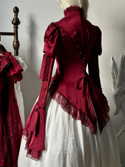 Long Sleeves with Flounce Cuffs Gothic Lolita Red Blouse