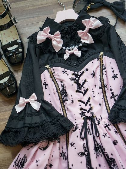 ブラック ラウンドフラットカラー ベルスリーブ コットンブラウス