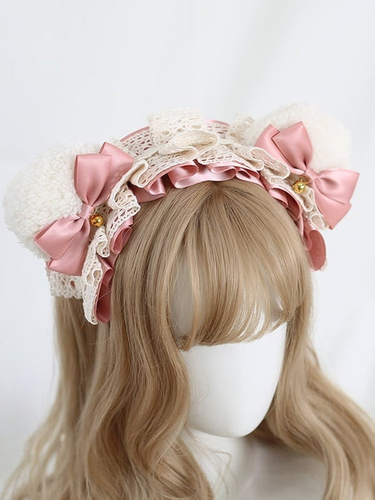 White KC Sweet Available Ear Bowknot 9 Lace Lolita Lovely - Colors Bear