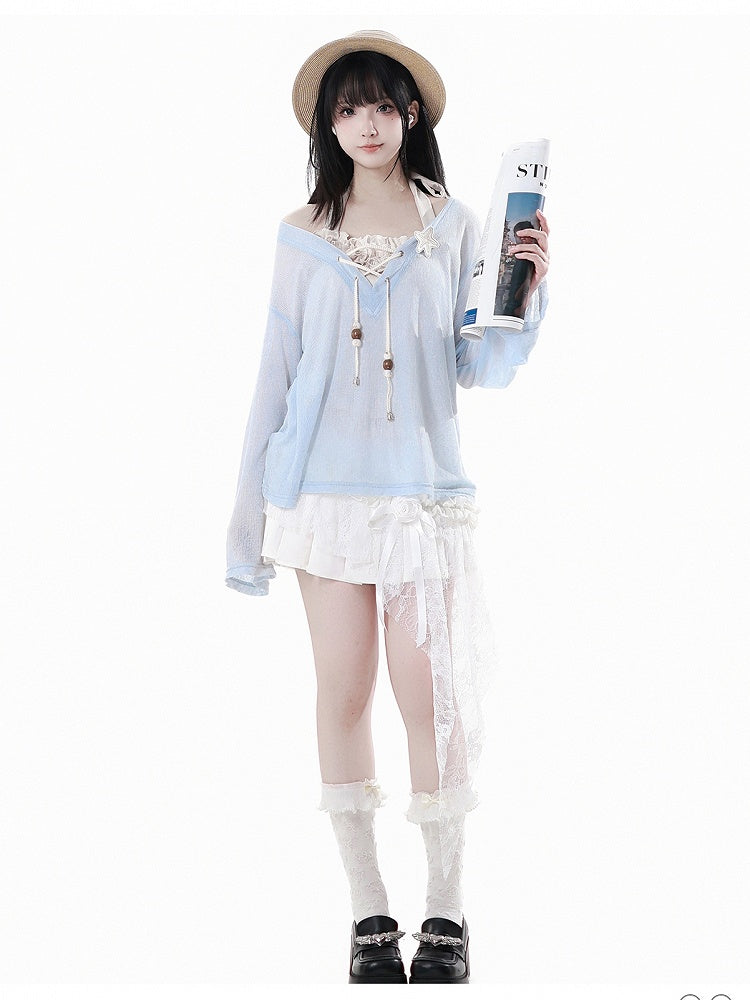 Saum Rosette Verziert Rock Weiß Spitze Patchwork Asymmetrische