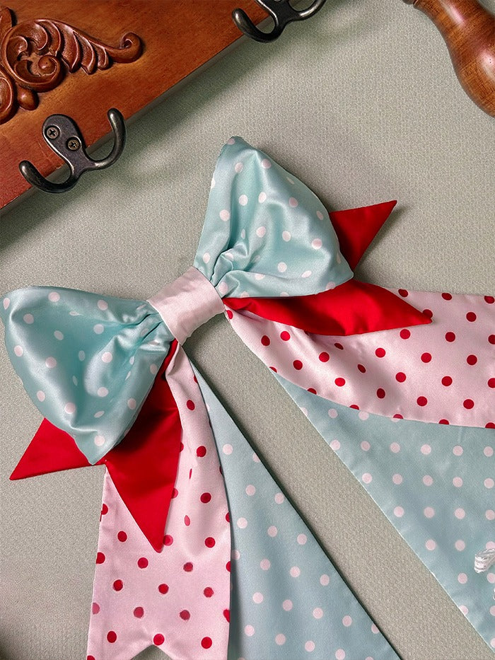 Red and Green Polka Dot Big Bow Train by Twin Bear Original Design