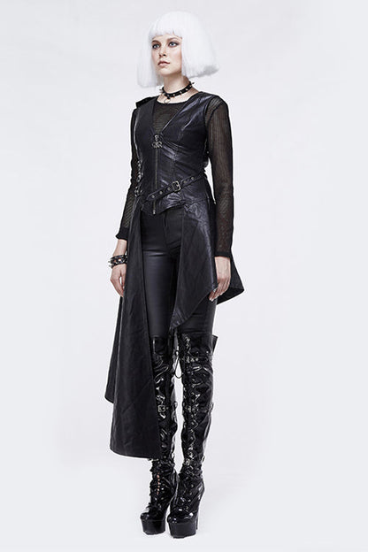 Asymmetric Zipper Leather Mini Dress Punk Sleeveless