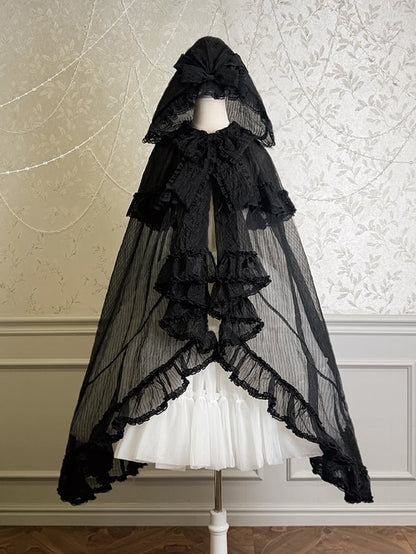 Black Cloak Self-tie Big Neckline Bow