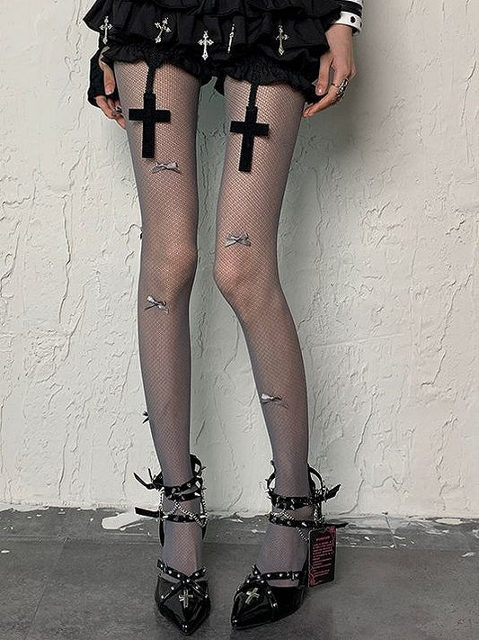Tights Bowknot Details Y2K Color Design Fashion 5 Fishnet Gyaru