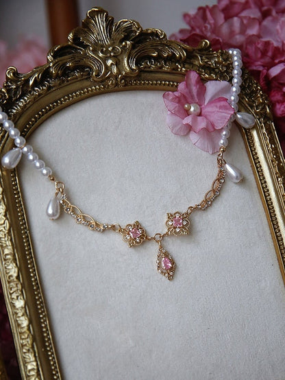 Rhinestones Beaded Red Purple Necklace Pink / Blue