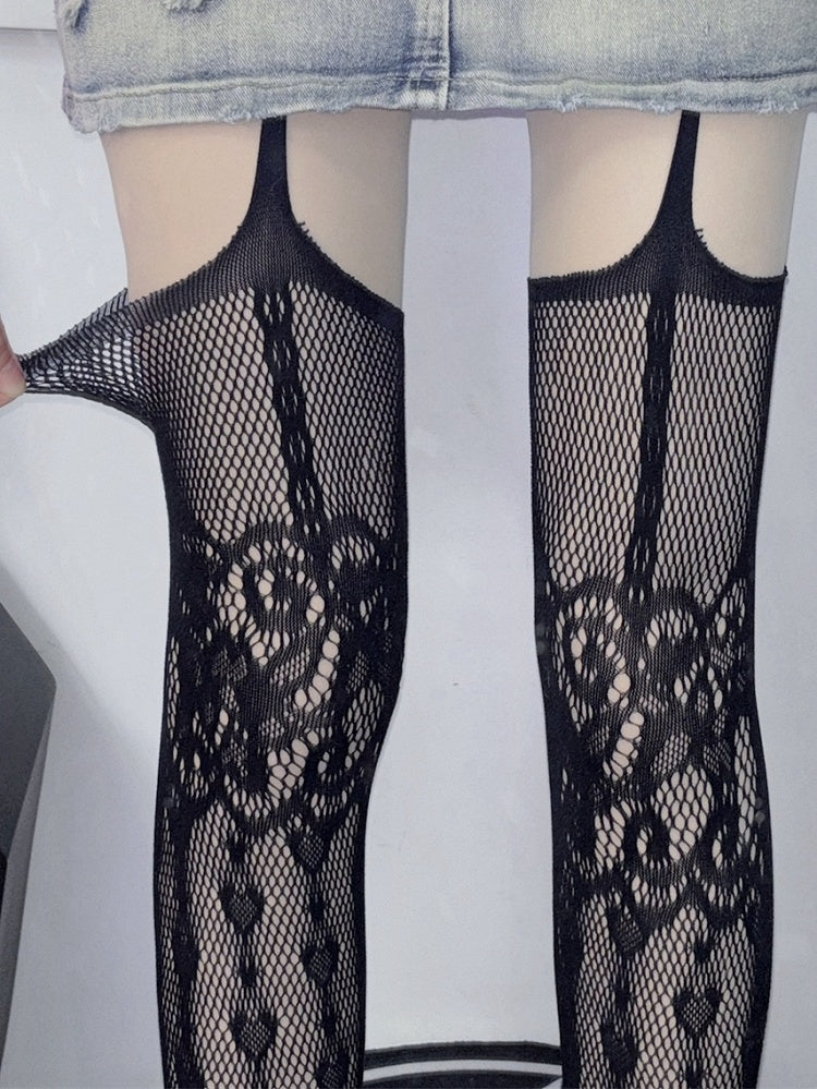 Schwarz/Blau/Weiß Y2K Strümpfe Strumpfhalter