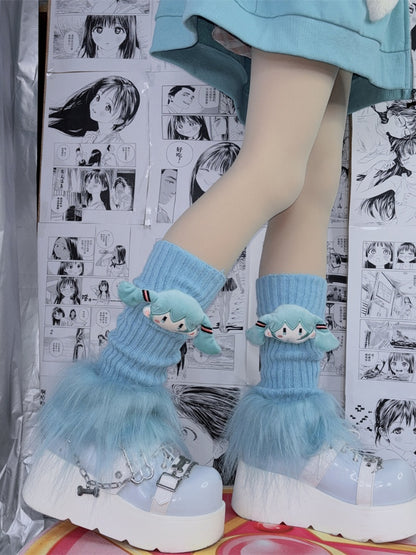 ピンクのシャギートリムニットレッグウォーマー