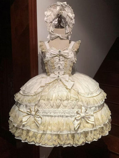 Jumper Skirt Bow Chain Neckline White Bead Dress Princess Gorgeous Lolita