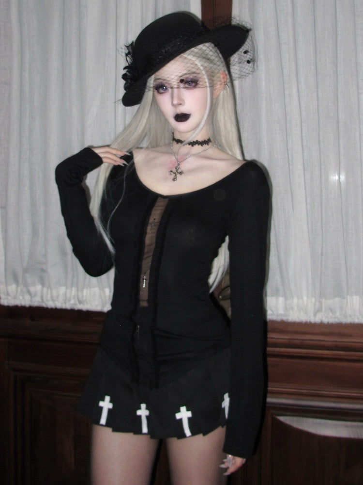 Top Gothic All with White Cutout Black/Black Sleeves Design Long