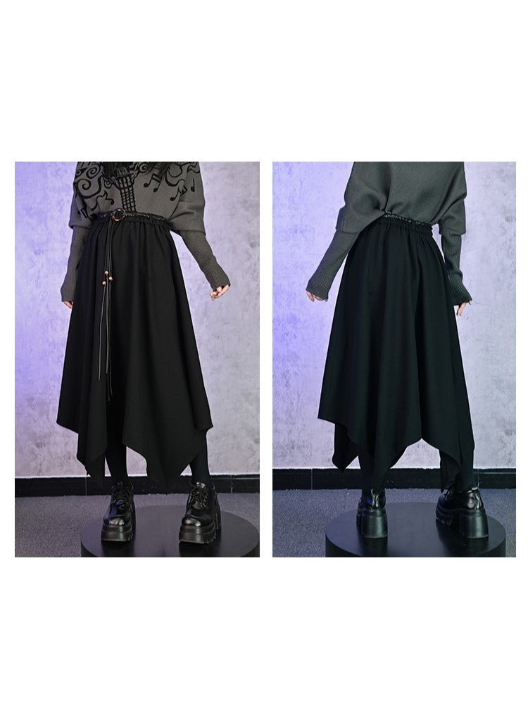 Black Fall/Winter for Skirt Waist with Asymmetrical Woven Handkerchief Cord Elastic Hem