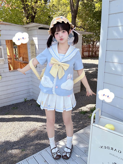 Sailor Bunny Collar Design Light Blue Cloud T-shirt Pockets and