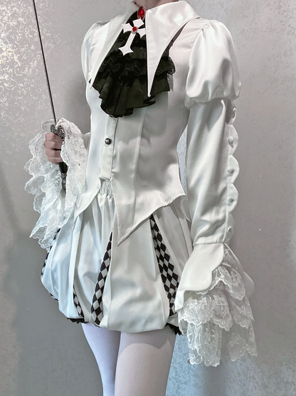 折り返しシャツ テール王子袖 ホワイトポイントロリータロングカラー