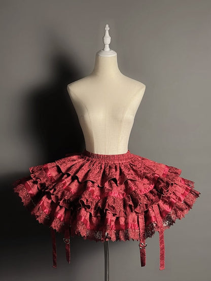 Ruffles Red Strappy Tiered Heart Gothic Skirt Buckle Lolita