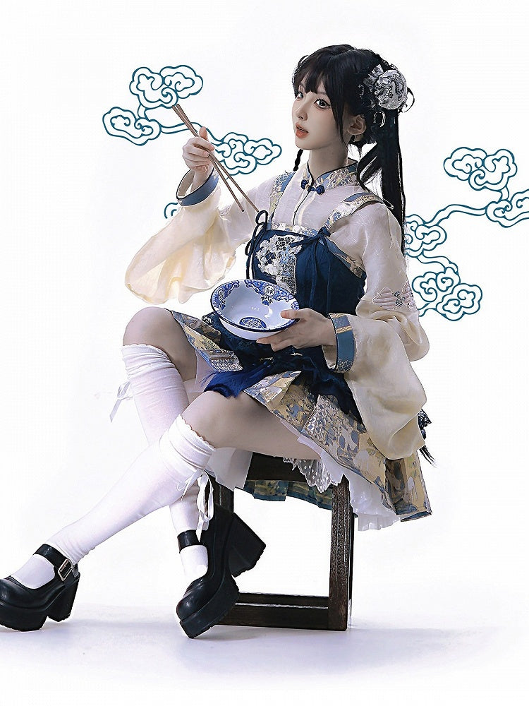 Hanfu Lolita Blouse Jumper Skirt Embroidery Pipa Sleeves - Zao Jing Ji