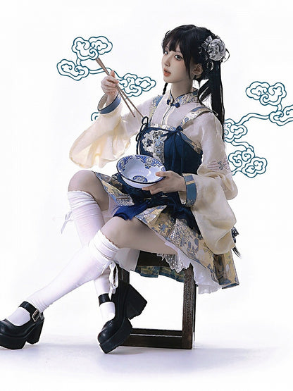 Hanfu Lolita Blouse Jumper Skirt Embroidery Pipa Sleeves - Zao Jing Ji
