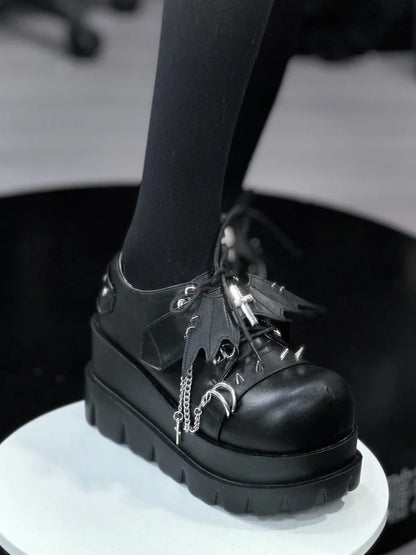 Chain Platforms Black Leather Charm PU Cross with Hybrid Detachable Embellishments Punk Stud in Fastening Matte