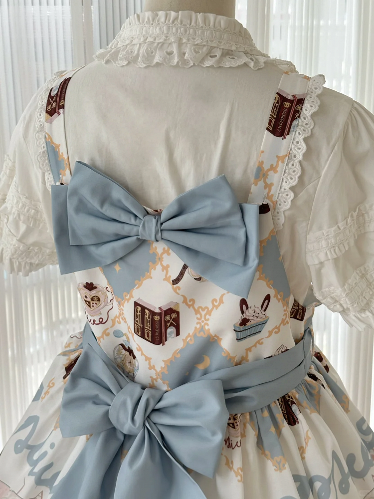 Alice in Wonderland Bunny Print Sweet Lolita Overall Dress