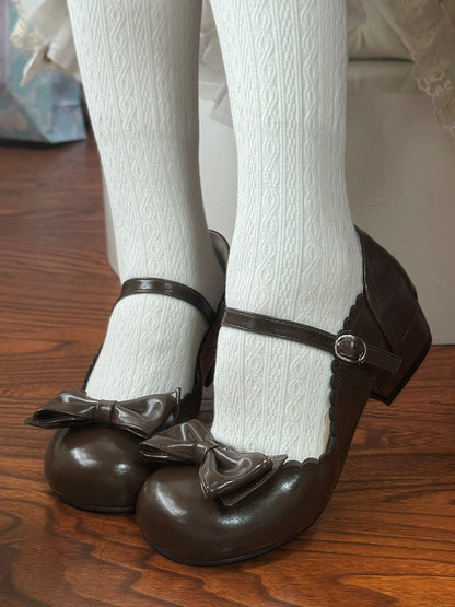 Sweet Lolita Round Closure Shoes Brown Heeled 3cm Mary with Jane Toe Circle Snap