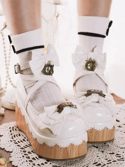 Platform White Clock Sweet Accents Charm Toe - Shoes Bow Round