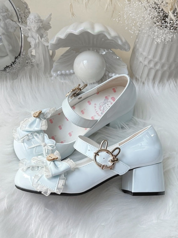 with Shoes PU Accents Low-heel/Mid-heel Bow in Sweet Blue Lolita