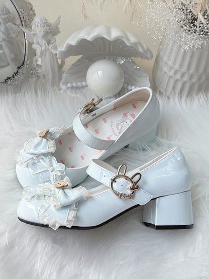 with Shoes PU Accents Low-heel/Mid-heel Bow in Sweet Blue Lolita