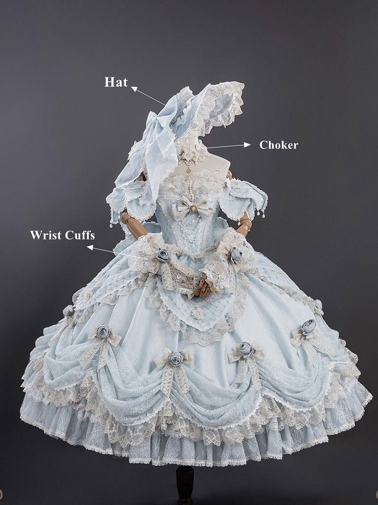 Version Light Hime Off-Shoulder Lace and with Details Gown Layered Blue Lolita Hanayome Bow Short Ruffles
