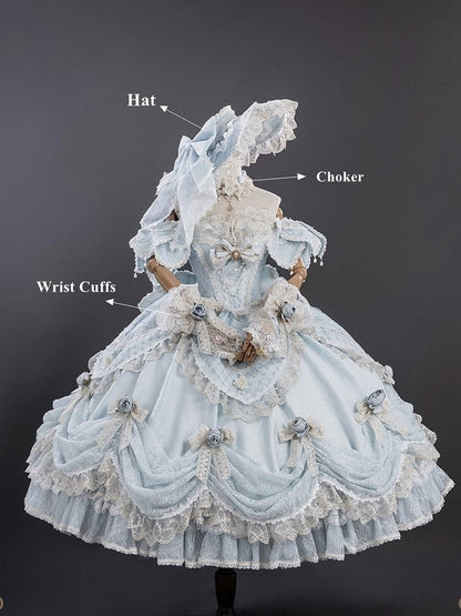 Version Light Hime Off-Shoulder Lace and with Details Gown Layered Blue Lolita Hanayome Bow Short Ruffles