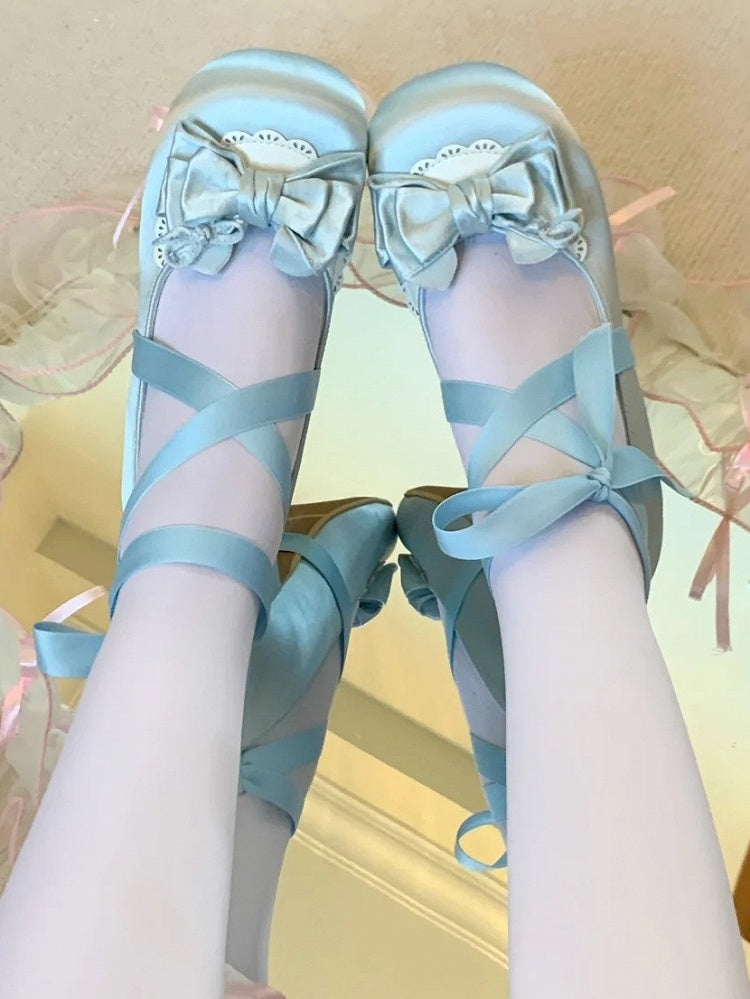 Sweet Blue Satin Mary Janes with Heart Snap by Sleepy Cat Lolita