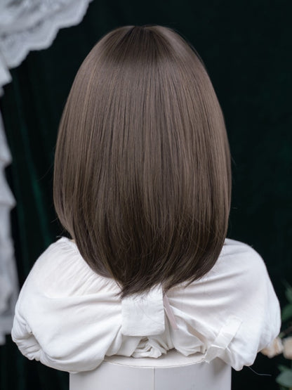 Length With Air Bangs Wig Synthetic Dark Brown 40CM