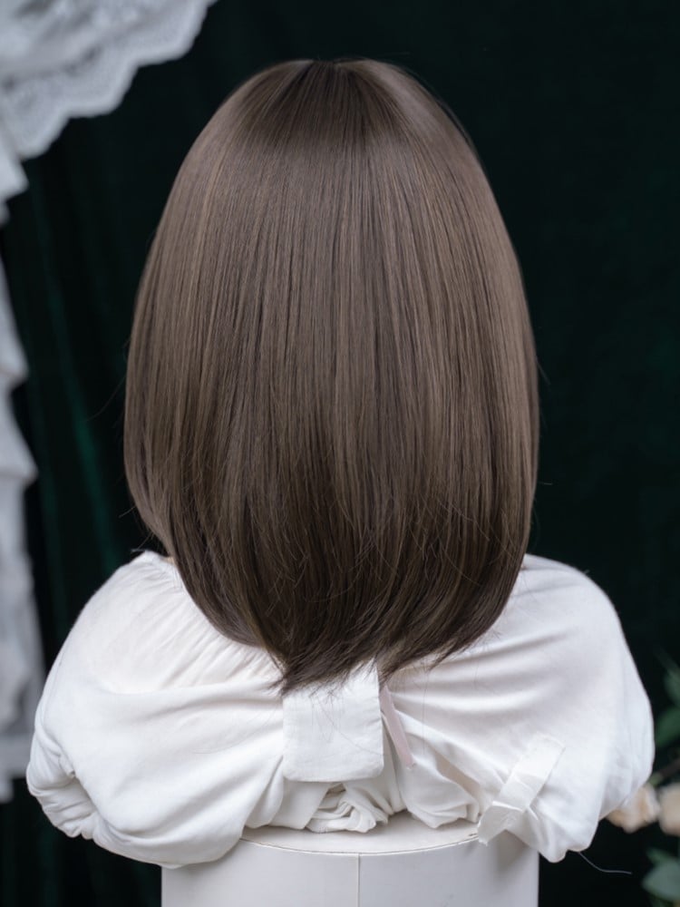 Wig 40CM With Brown Air Length Dark Bangs Synthetic