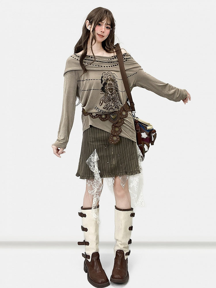 Fashion Hoodie Print Khaki Cowl Millard Neckline Design